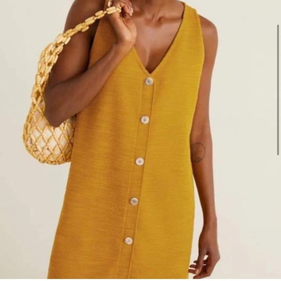Mango Mustard Knit Mini Dress | Size M (6) | NWT | Button-Front Sundress - Picture 3 of 12